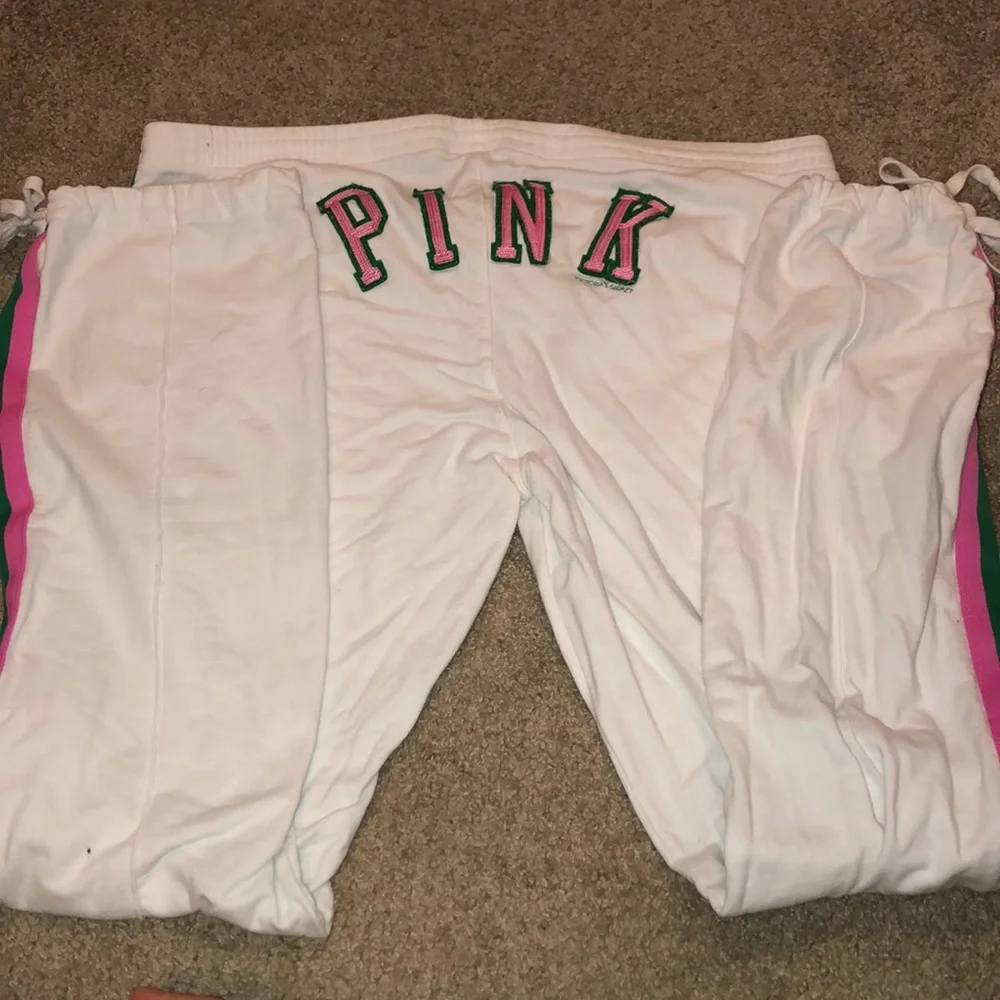 PINK Victoria's Secret White Joggers with Pink and Green Accents - Picture 4 of 6